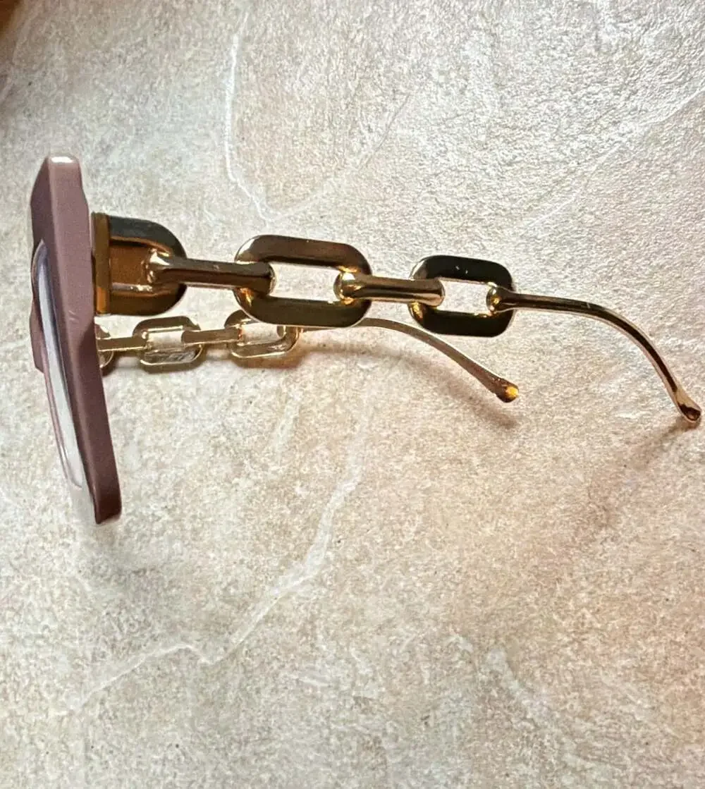 Unbranded Fashion Oversized Square Pink Glasses With Gold Chain Links